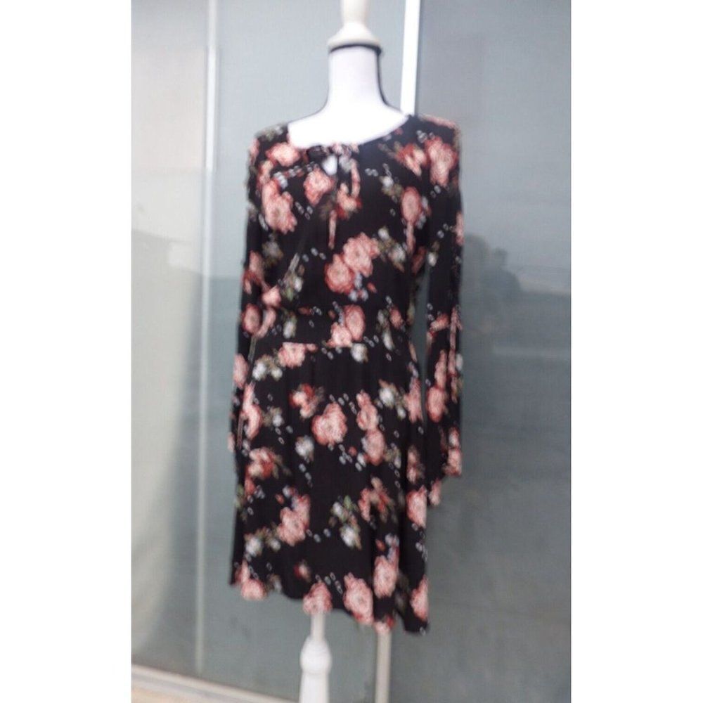 American Rag Cie Junior’s Floral Bell-sleeve Peasant Dress, Black-multi, Size L